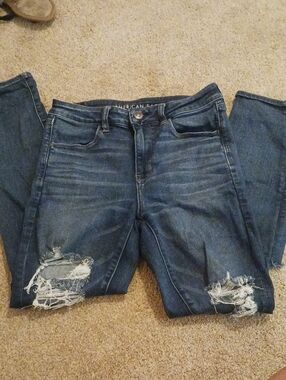 American Eagle Outfitters Dark Blue Distressed Skinny Jeans